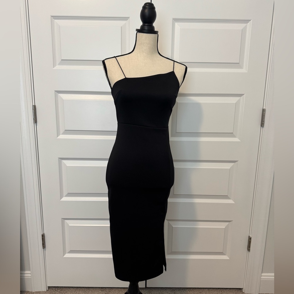 Classic Black Spaghetti-Strap Midi Dress